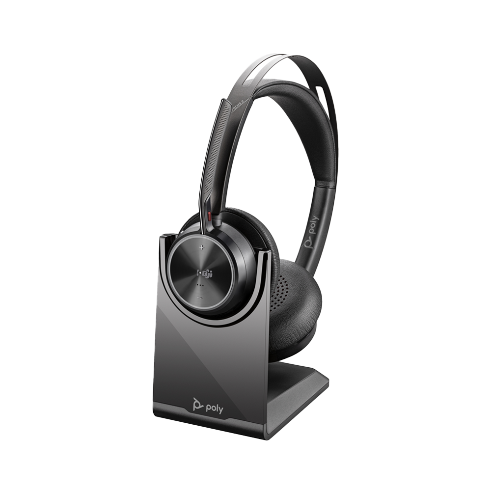 POLY Voyager Focus 2 Microsoft Teams Certified USB-C-C Headset +USB-C/A Adapter +Charging Stand